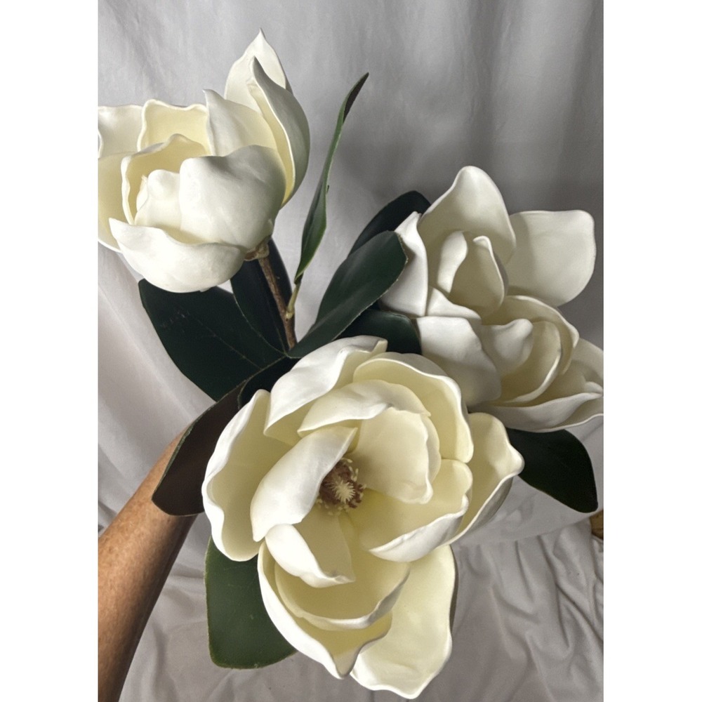 Artificial White Magnolia 32" Stem Faux Flowers Farmhouse Southern Cottagecore